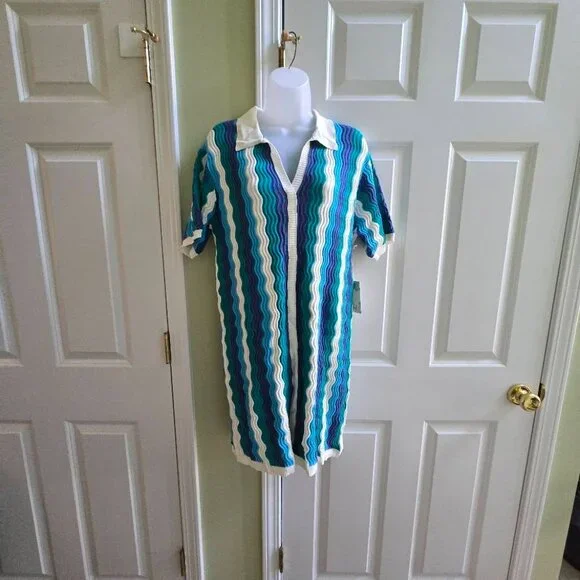 NWT Tuckernuck Hyacinth House Aqua Wavy Sammie Mini Dress Size Small - Picture 2 of 11